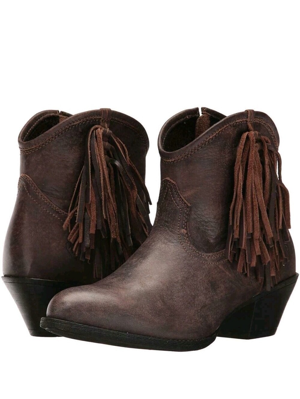ARIAT Women's Duchess Western Boot Sz 7.5 B Brown Distressed Ankle Tassel Fringe